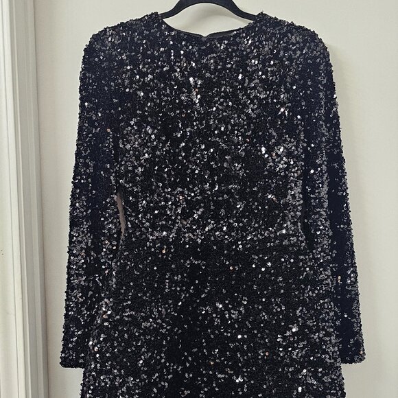 Helsi Long-sleeve Open-back Mini Dress like New Sequin Med Formal Prom Wedding - Picture 6 of 14